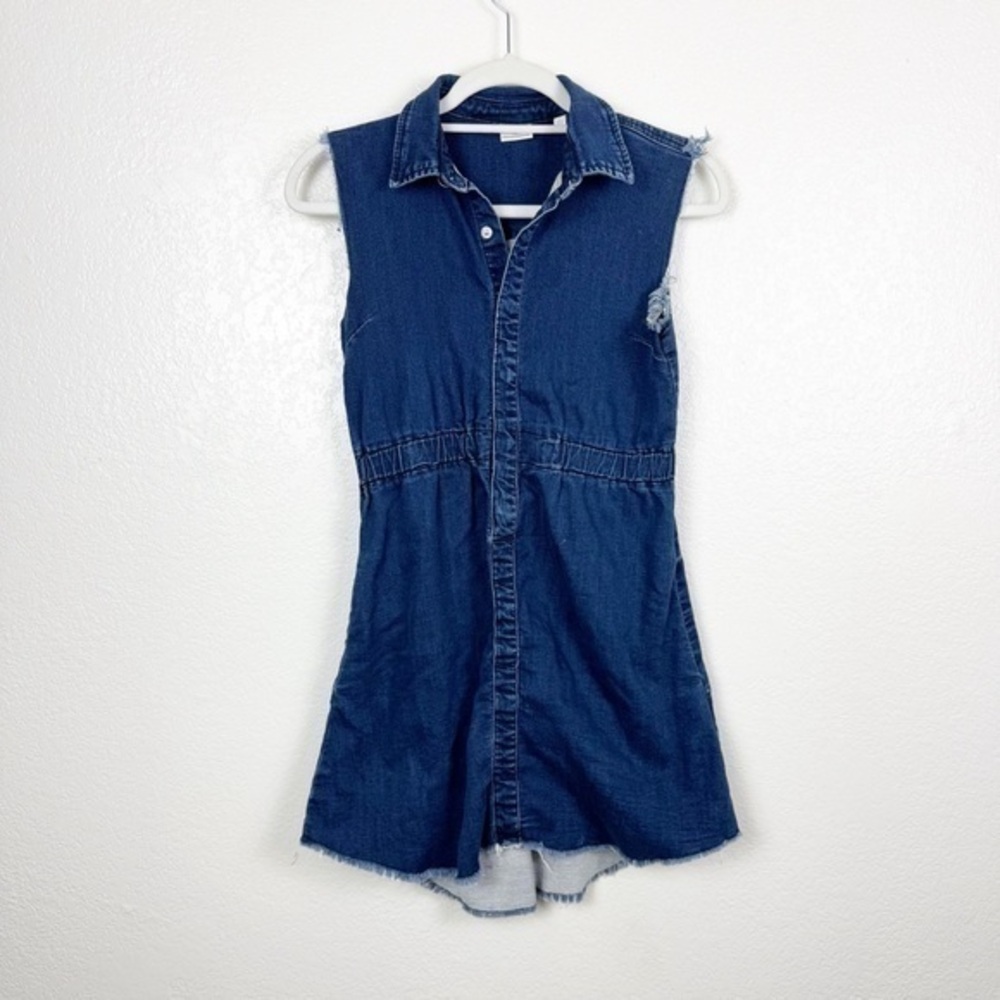 Ag Adriano Goldschmied Kids Blue Denim Sleeveless Polo Collar Dress Size Large